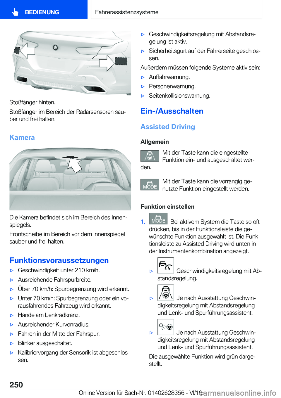 BMW 8 SERIES COUPE 2020  Betriebsanleitungen (in German) �S�t�o�