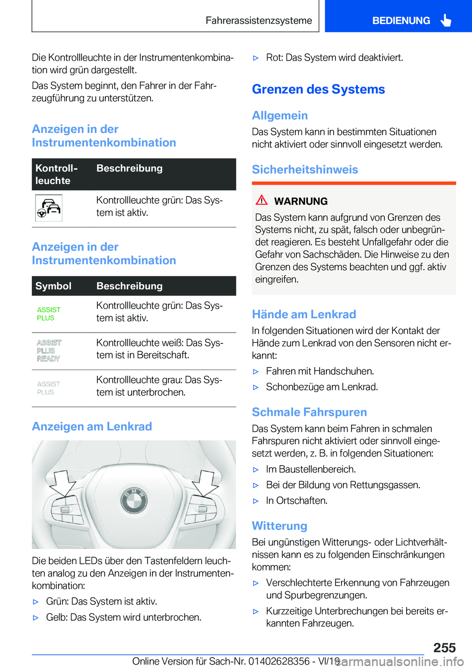 BMW 8 SERIES COUPE 2020  Betriebsanleitungen (in German) �D�i�e��K�o�n�t�r�o�l�l�l�e�u�c�h�t�e��i�n��d�e�r��I�n�s�t�r�u�m�e�n�t�e�n�k�o�m�b�i�n�aj
�t�i�o�n��w�i�r�d��g�r�