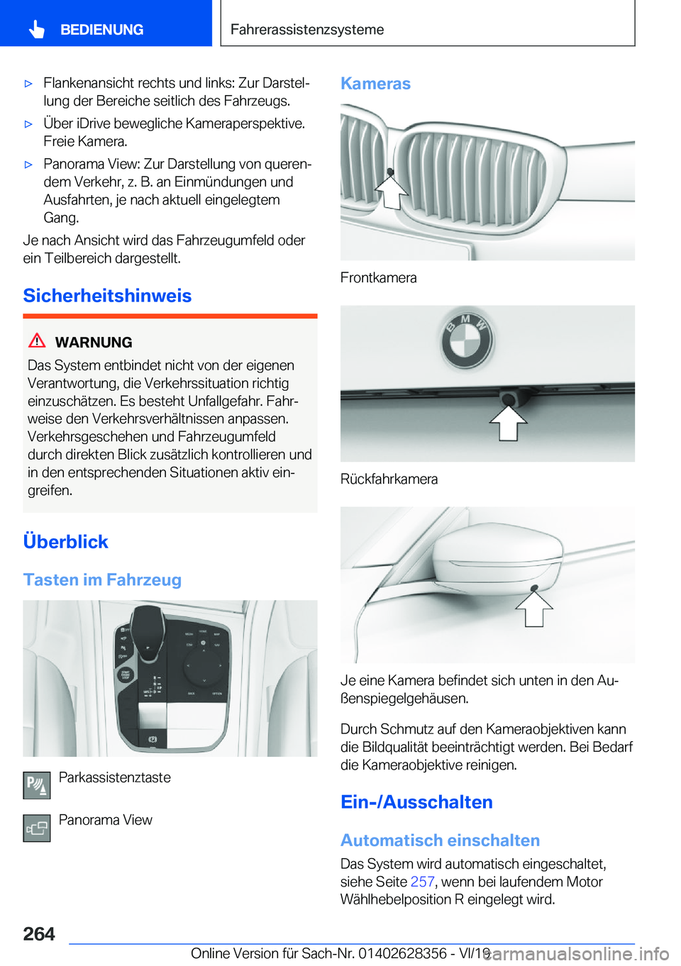 BMW 8 SERIES COUPE 2020  Betriebsanleitungen (in German) x�F�l�a�n�k�e�n�a�n�s�i�c�h�t��r�e�c�h�t�s��u�n�d��l�i�n�k�s�:��Z�u�r��D�a�r�s�t�e�lj�l�u�n�g��d�e�r��B�e�r�e�i�c�h�e��s�e�i�t�l�i�c�h��d�e�s��F�a�h�r�z�e�u�g�s�.x�