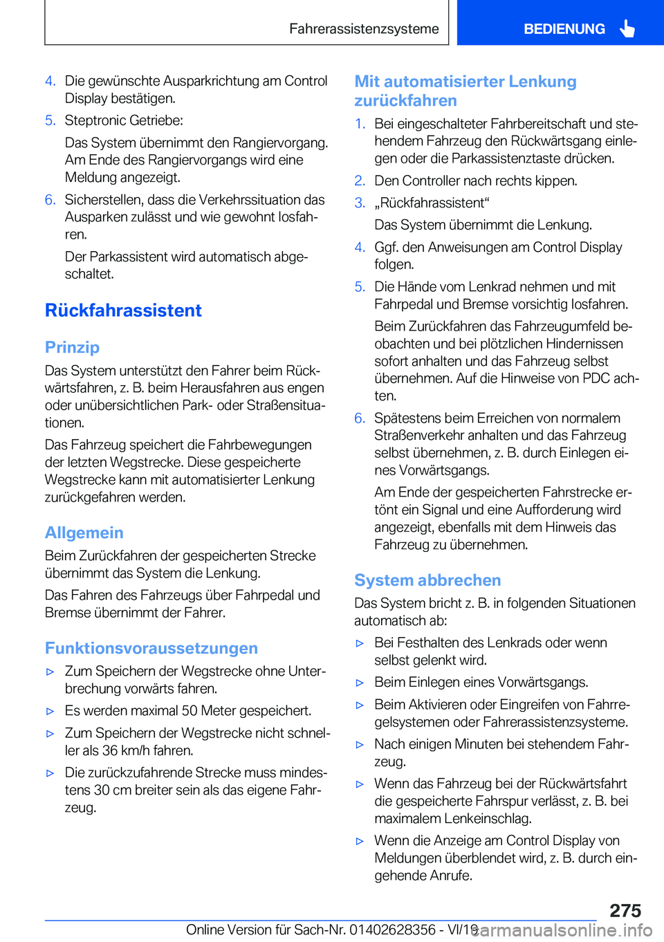 BMW 8 SERIES COUPE 2020  Betriebsanleitungen (in German) �4�.�D�i�e��g�e�w�
