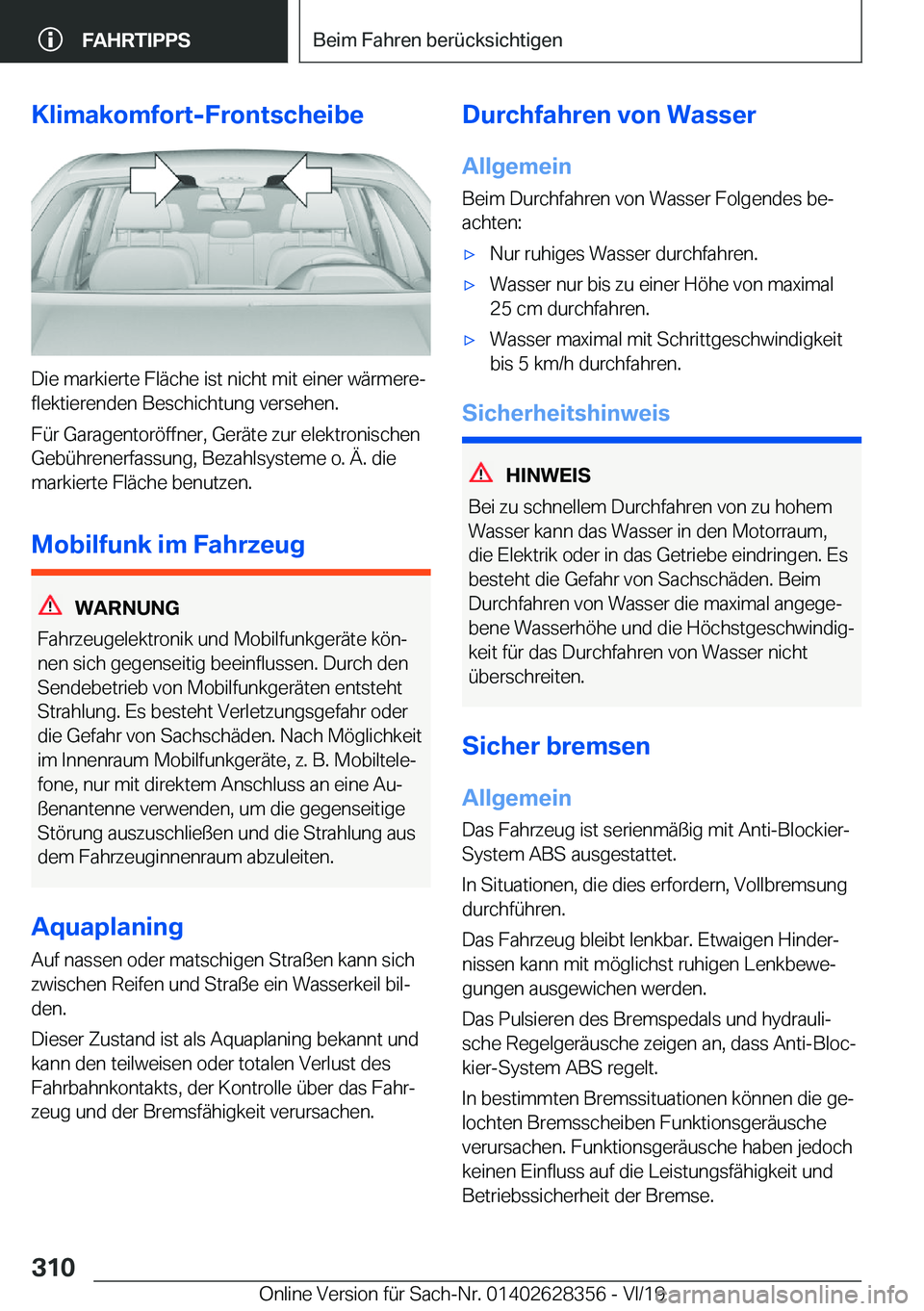 BMW 8 SERIES COUPE 2020  Betriebsanleitungen (in German) �K�l�i�m�a�k�o�m�f�o�r�t�-�F�r�o�n�t�s�c�h�e�i�b�e
�D�i�e��m�a�r�k�i�e�r�t�e��F�l�