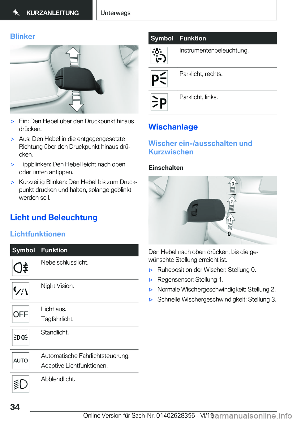 BMW 8 SERIES COUPE 2020  Betriebsanleitungen (in German) �B�l�i�n�k�e�rx�E�i�n�:��D�e�n��H�e�b�e�l��