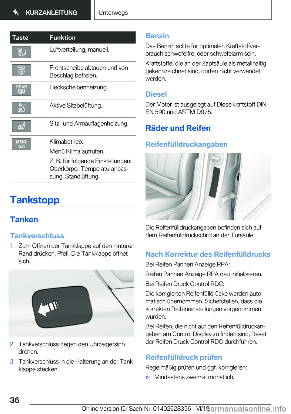 BMW 8 SERIES COUPE 2020  Betriebsanleitungen (in German) �T�a�s�t�e�F�u�n�k�t�i�o�n�L�u�f�t�v�e�r�t�e�i�l�u�n�g�,��m�a�n�u�e�l�l�.�F�r�o�n�t�s�c�h�e�i�b�e��a�b�t�a�u�e�n��u�n�d��v�o�n
�B�e�s�c�h�l�a�g��b�e�f�r�e�i�e�n�.�H�e�c�k�s�c�h�e�i�b�e�n�h�e�i�z�