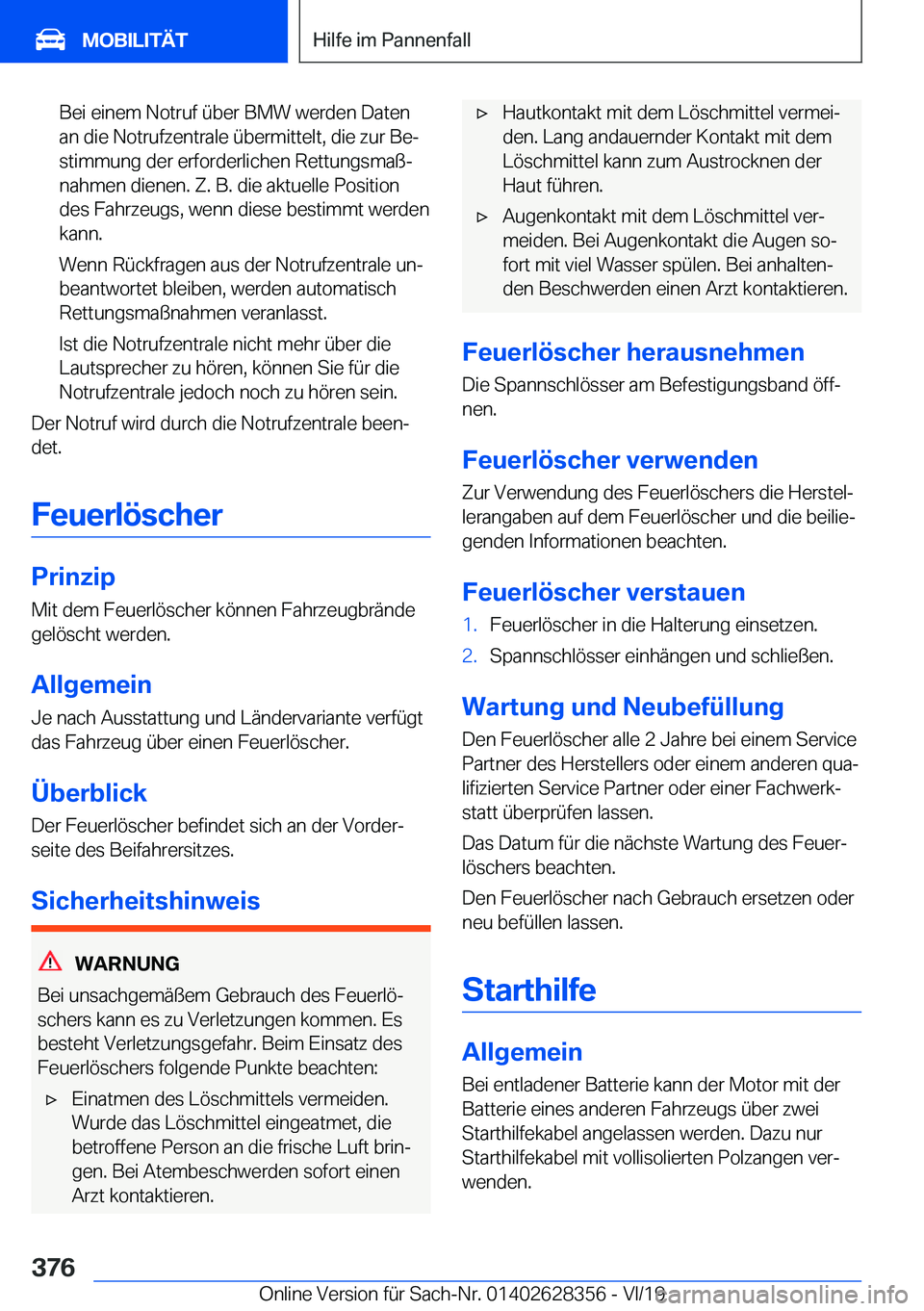 BMW 8 SERIES COUPE 2020  Betriebsanleitungen (in German) �B�e�i��e�i�n�e�m��N�o�t�r�u�f��
