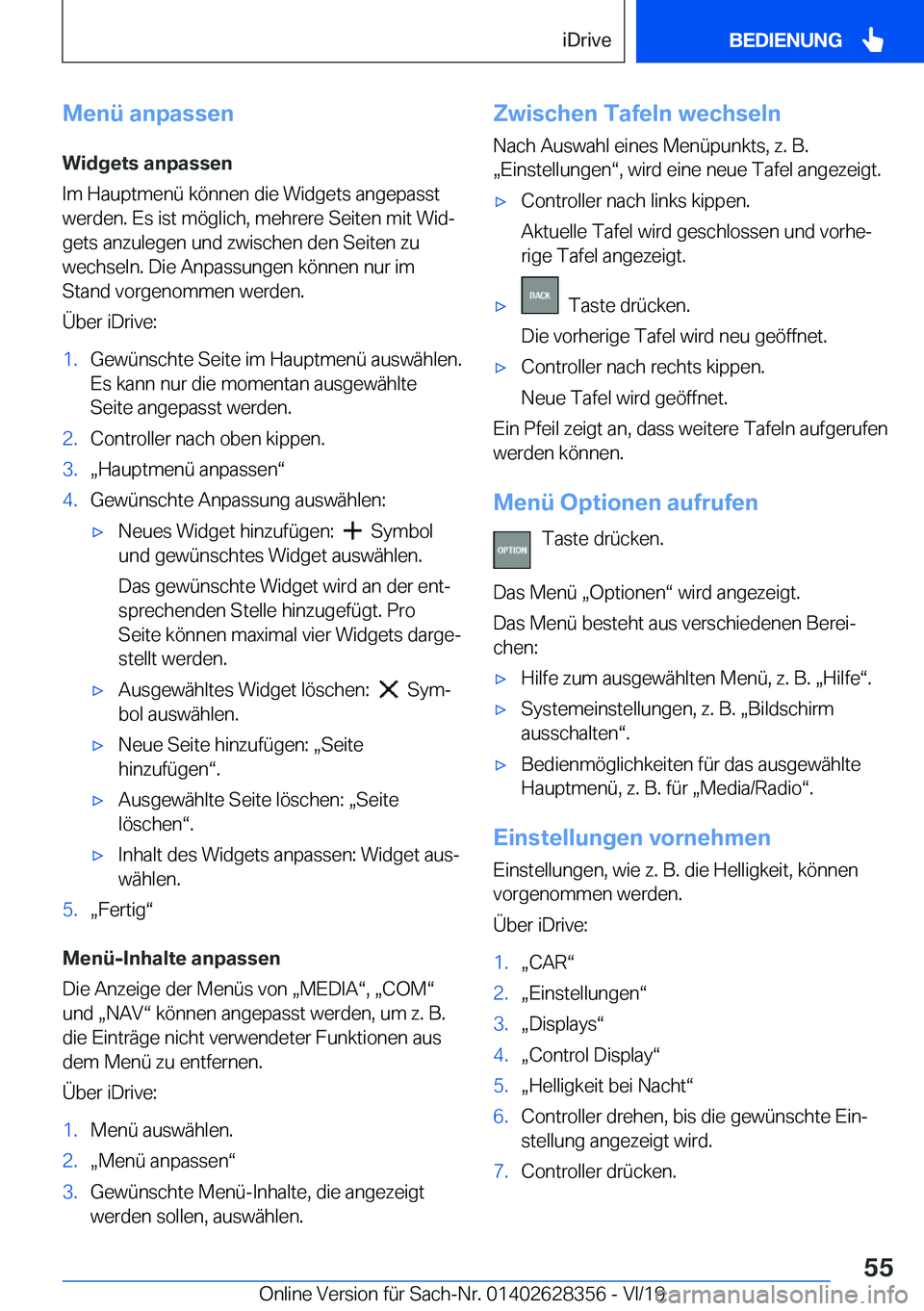 BMW 8 SERIES COUPE 2020  Betriebsanleitungen (in German) �M�e�n�