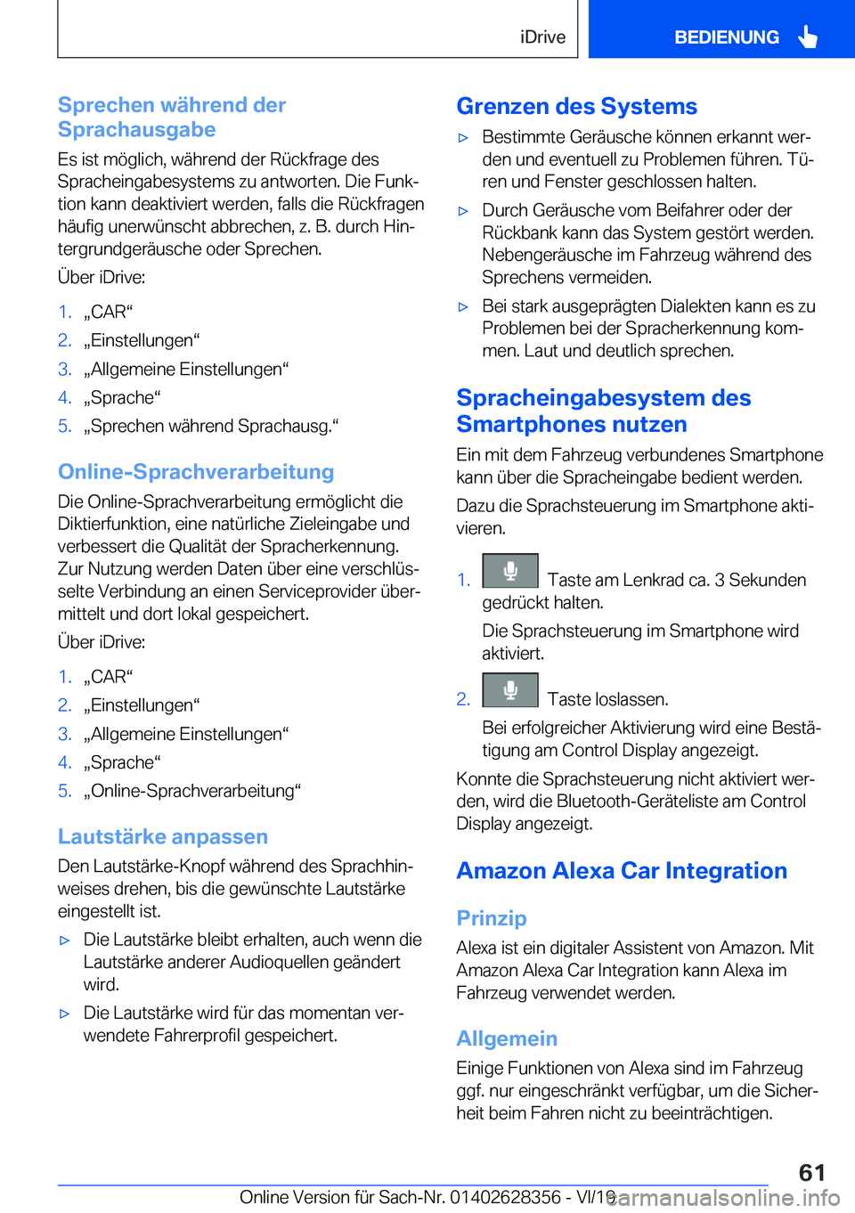 BMW 8 SERIES COUPE 2020  Betriebsanleitungen (in German) �S�p�r�e�c�h�e�n��w�