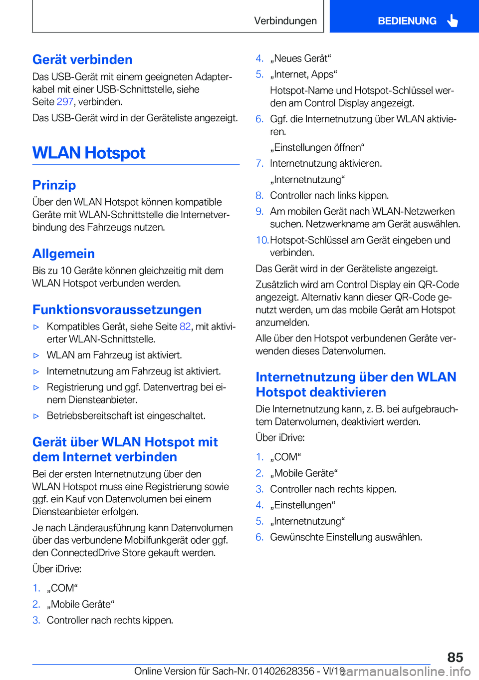 BMW 8 SERIES COUPE 2020  Betriebsanleitungen (in German) �G�e�r�
