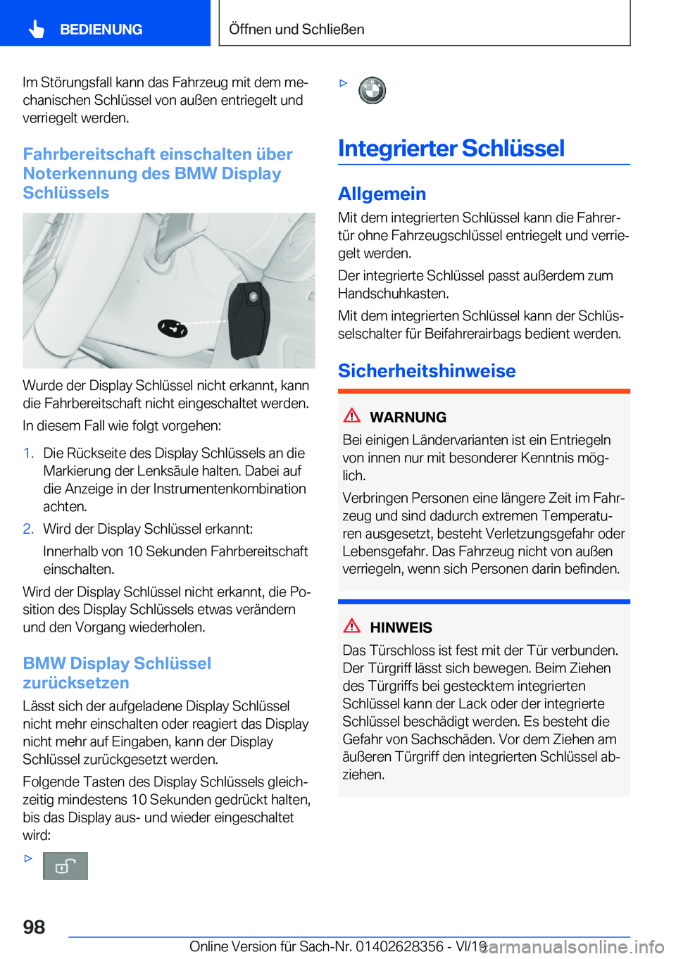 BMW 8 SERIES COUPE 2020  Betriebsanleitungen (in German) �I�m��S�t�