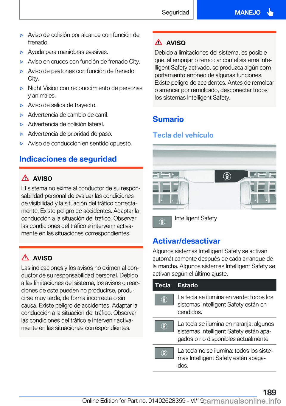 BMW 8 SERIES COUPE 2020  Manuales de Empleo (in Spanish) x�A�v�i�s�o��d�e��c�o�l�i�s�i�