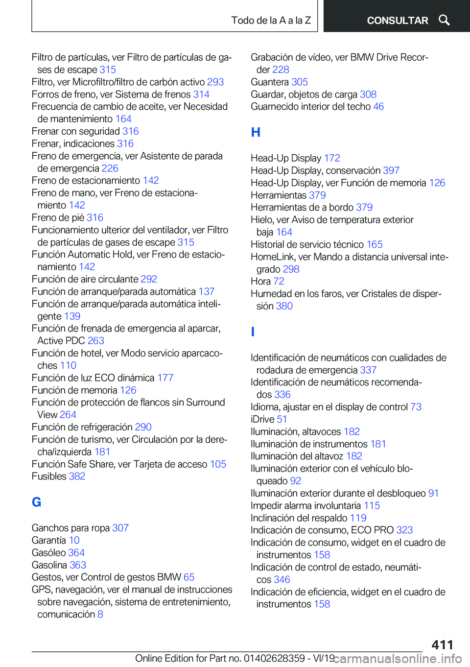 BMW 8 SERIES COUPE 2020  Manuales de Empleo (in Spanish) �F�i�l�t�r�o��d�e��p�a�r�t�