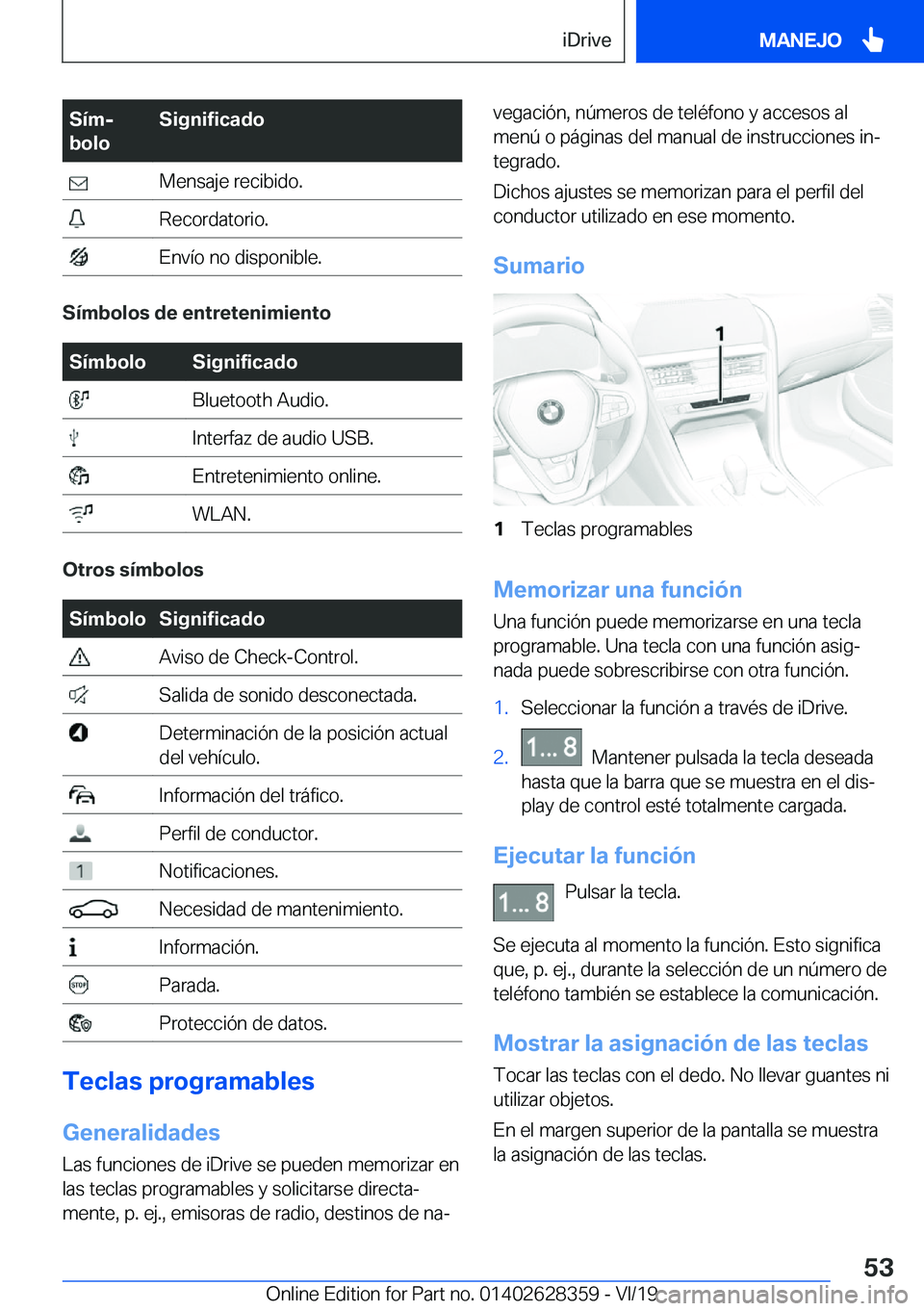 BMW 8 SERIES COUPE 2020  Manuales de Empleo (in Spanish) �S�