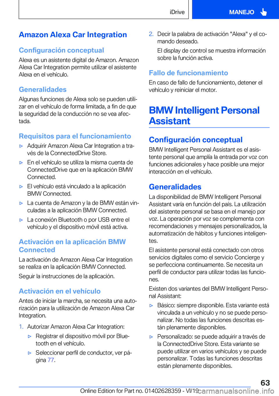 BMW 8 SERIES COUPE 2020  Manuales de Empleo (in Spanish) �A�m�a�z�o�n��A�l�e�x�a��C�a�r��I�n�t�e�g�r�a�t�i�o�n�C�o�n�f�i�g�u�r�a�c�i�