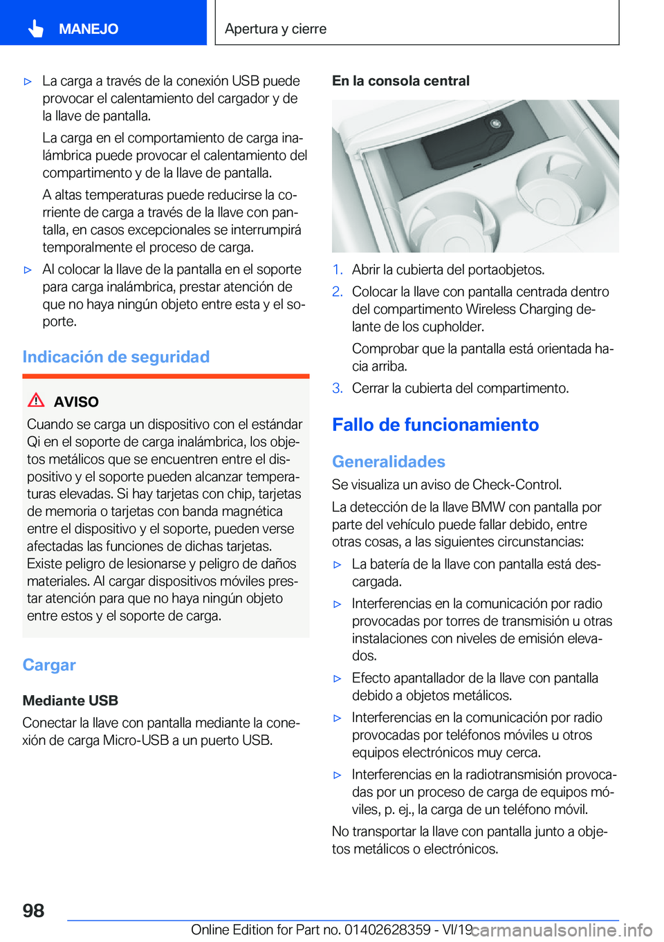 BMW 8 SERIES COUPE 2020  Manuales de Empleo (in Spanish) x�L�a��c�a�r�g�a��a��t�r�a�v�