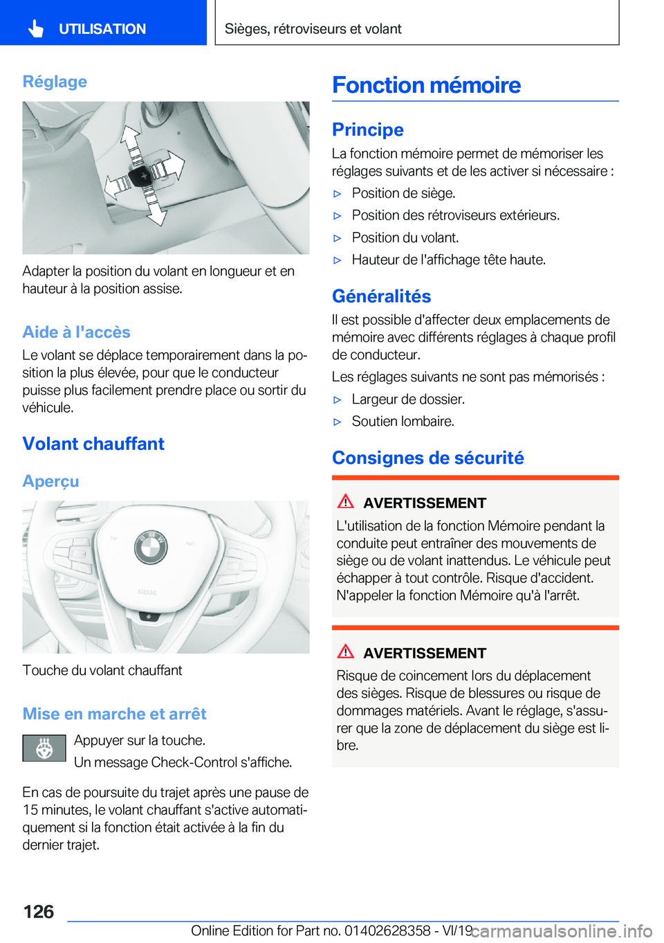 BMW 8 SERIES COUPE 2020  Notices Demploi (in French) �R�é�g�l�a�g�e
�A�d�a�p�t�e�r��l�a��p�o�s�i�t�i�o�n��d�u��v�o�l�a�n�t��e�n��l�o�n�g�u�e�u�r��e�t��e�n�h�a�u�t�e�u�r��