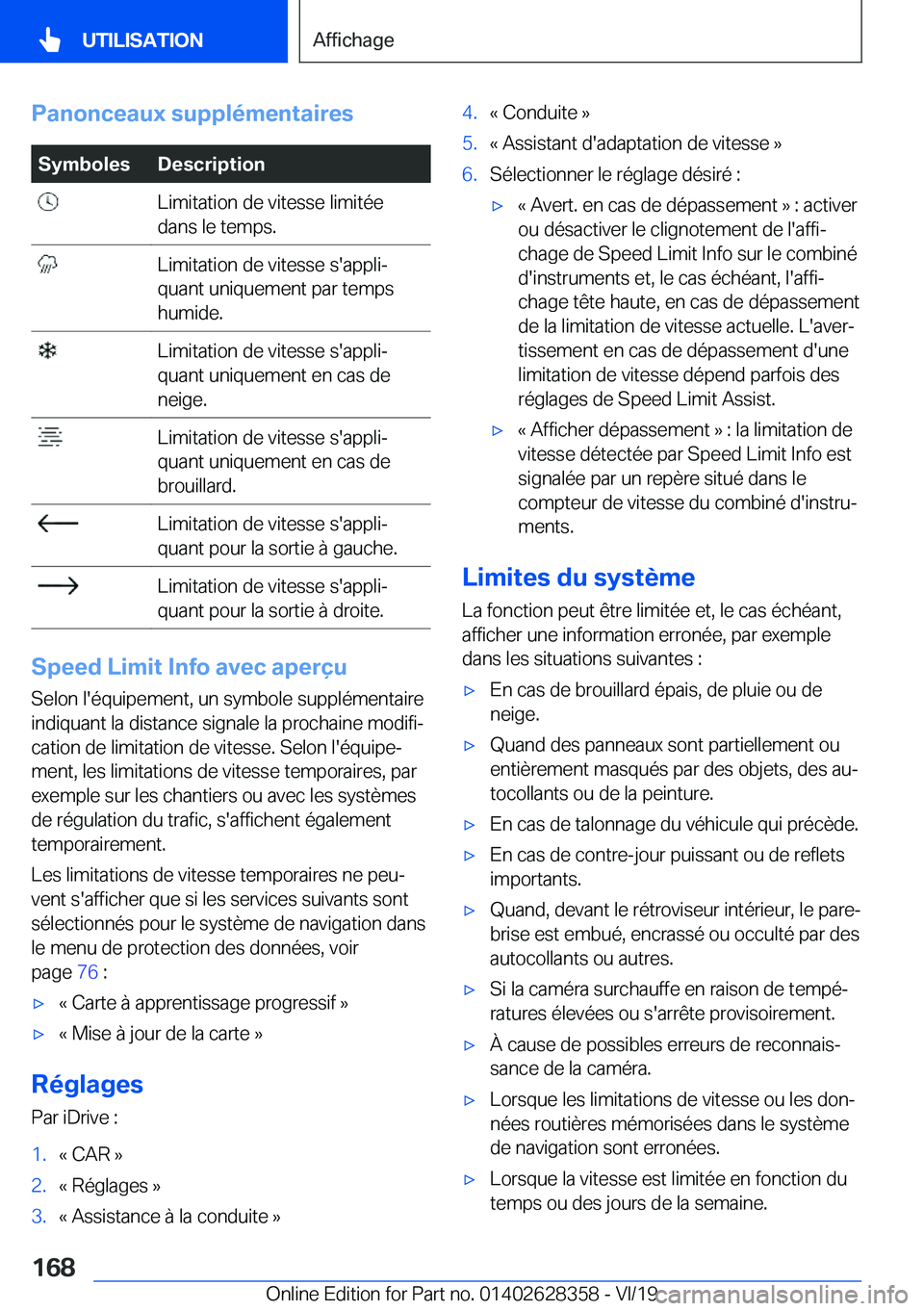 BMW 8 SERIES COUPE 2020  Notices Demploi (in French) �P�a�n�o�n�c�e�a�u�x��s�u�p�p�l�é�m�e�n�t�a�i�r�e�s�S�y�m�b�o�l�e�s�D�e�s�c�r�i�p�t�i�o�n��L�i�m�i�t�a�t�i�o�n��d�e��v�i�t�e�s�s�e��l�i�m�i�t�é�e
�d�a�n�s��l�e��t�e�m�p�s�.��L�i�m�i�t�a�t�i�