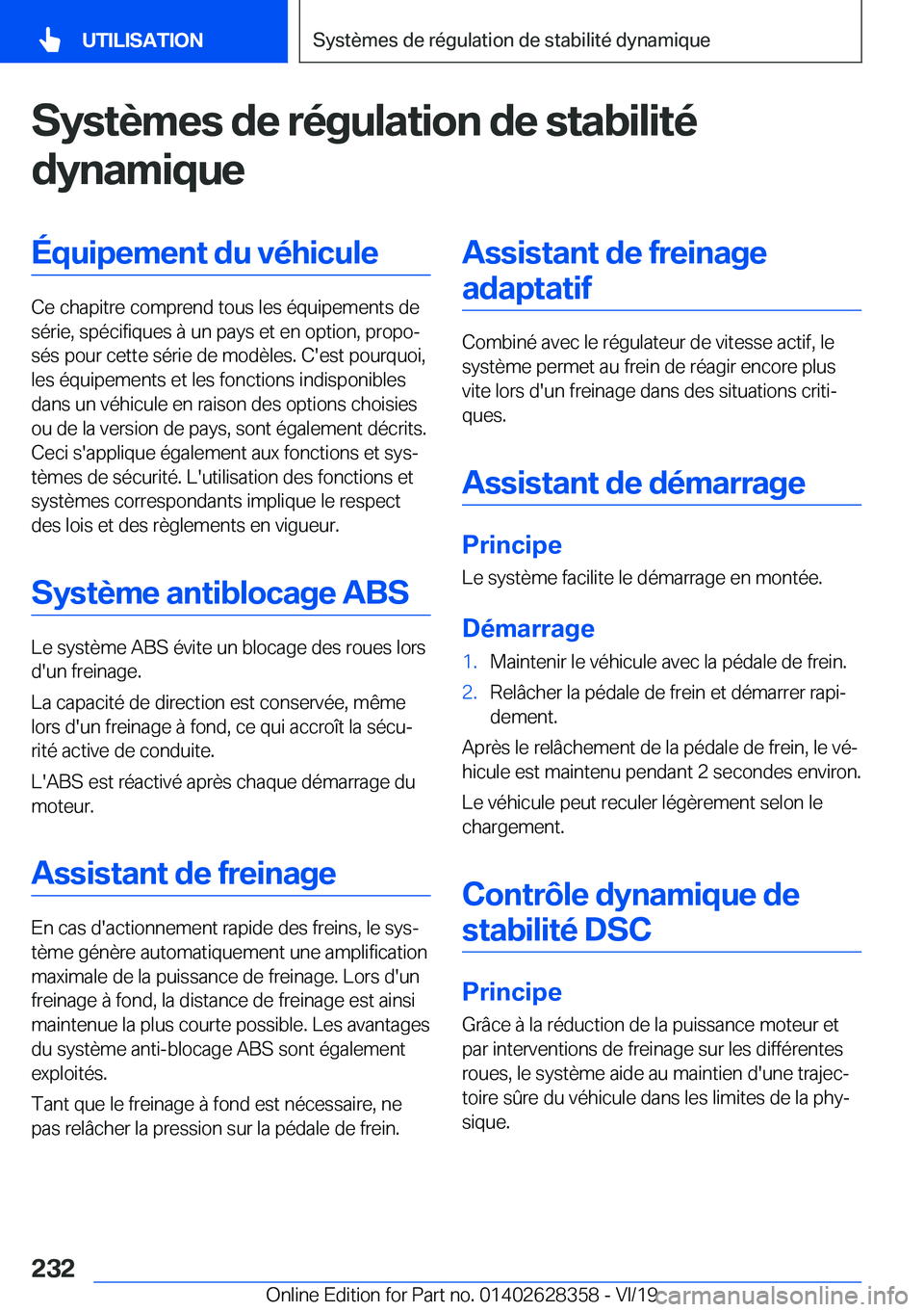 BMW 8 SERIES COUPE 2020  Notices Demploi (in French) �S�y�s�t�è�m�e�s��d�e��r�é�g�u�l�a�t�i�o�n��d�e��s�t�a�b�i�l�i�t�é�d�y�n�a�m�i�q�u�e�