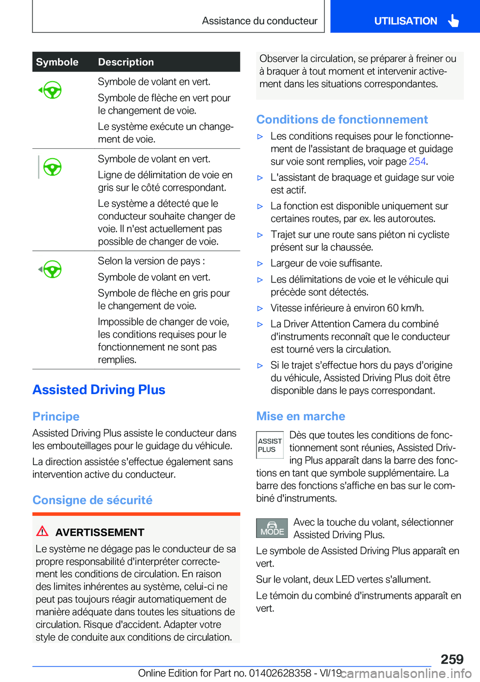 BMW 8 SERIES COUPE 2020  Notices Demploi (in French) �S�y�m�b�o�l�e�D�e�s�c�r�i�p�t�i�o�n�S�y�m�b�o�l�e��d�e��v�o�l�a�n�t��e�n��v�e�r�t�.
�S�y�m�b�o�l�e��d�e��f�l�è�c�h�e��e�n��v�e�r�t��p�o�u�r
�l�e��c�h�a�n�g�e�m�e�n�t��d�e��v�o�i�e�.
�L�e