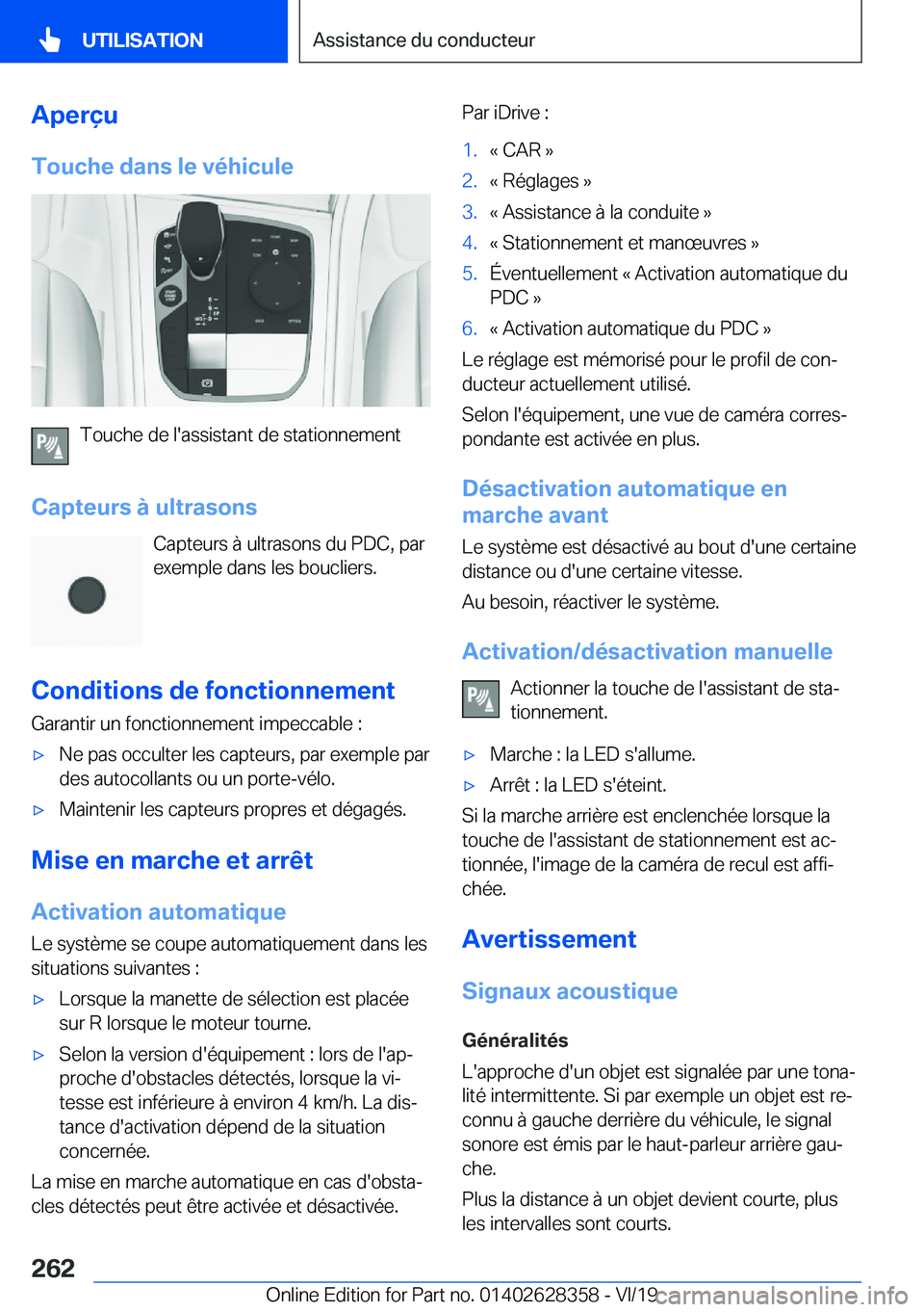 BMW 8 SERIES COUPE 2020  Notices Demploi (in French) �A�p�e�r�ç�u
�T�o�u�c�h�e��d�a�n�s��l�e��v�é�h�i�c�u�l�e
�T�o�u�c�h�e��d�e��l�'�a�s�s�i�s�t�a�n�t��d�e��s�t�a�t�i�o�n�n�e�m�e�n�t
�C�a�p�t�e�u�r�s��