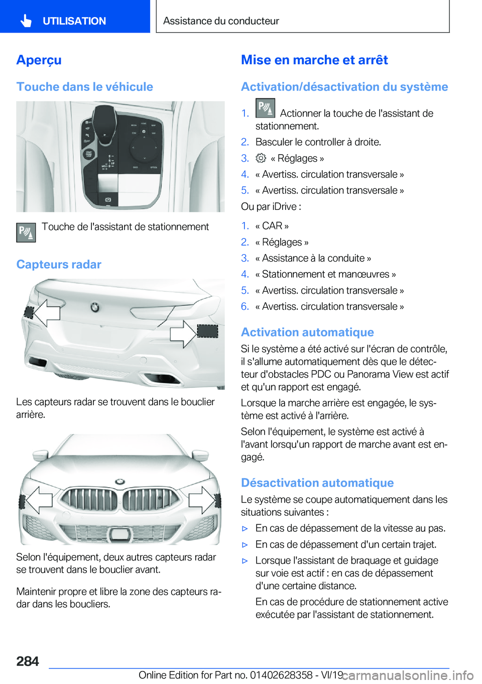 BMW 8 SERIES COUPE 2020  Notices Demploi (in French) �A�p�e�r�ç�u
�T�o�u�c�h�e��d�a�n�s��l�e��v�é�h�i�c�u�l�e
�T�o�u�c�h�e��d�e��l�'�a�s�s�i�s�t�a�n�t��d�e��s�t�a�t�i�o�n�n�e�m�e�n�t
�C�a�p�t�e�u�r�s��r�a�d�a�r
�L�e�s��c�a�p�t�e�u�r�s��r