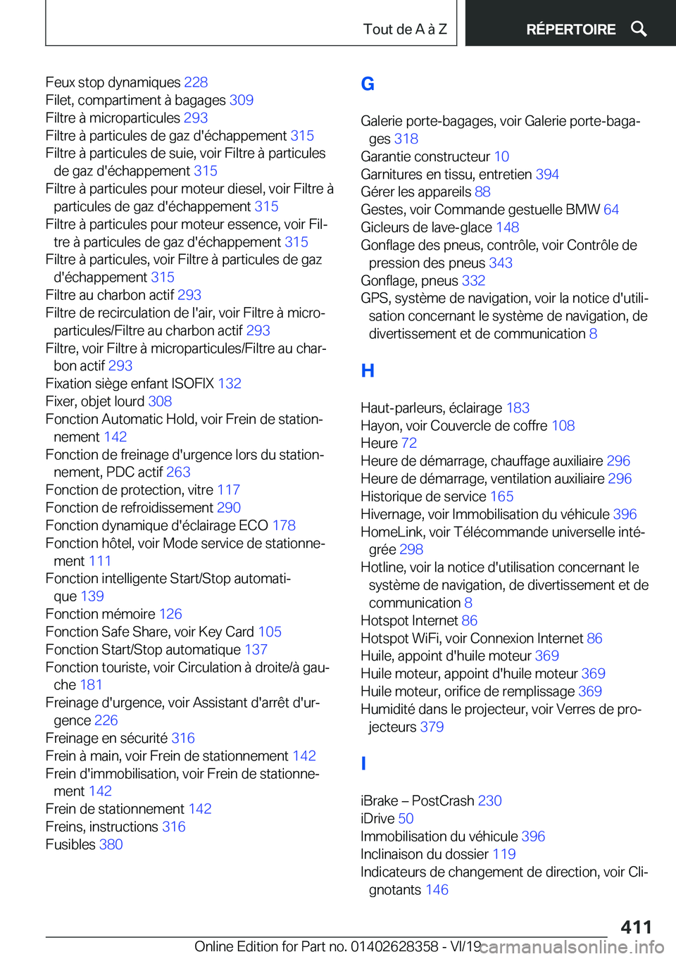 BMW 8 SERIES COUPE 2020  Notices Demploi (in French) �F�e�u�x��s�t�o�p��d�y�n�a�m�i�q�u�e�s��2�2�8�
�F�i�l�e�t�,��c�o�m�p�a�r�t�i�m�e�n�t��