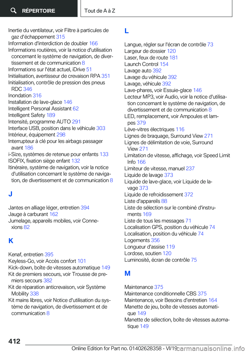 BMW 8 SERIES COUPE 2020  Notices Demploi (in French) �I�n�e�r�t�i�e��d�u��v�e�n�t�i�l�a�t�e�u�r�,��v�o�i�r��F�i�l�t�r�e��