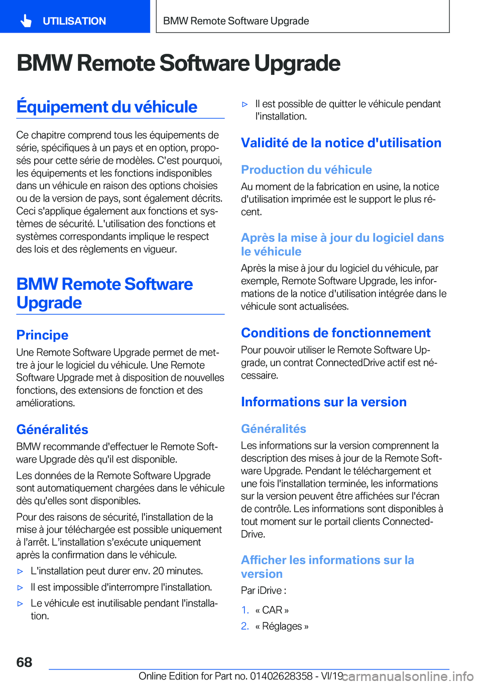 BMW 8 SERIES COUPE 2020  Notices Demploi (in French) �B�M�W��R�e�m�o�t�e��S�o�f�t�w�a�r�e��U�p�g�r�a�d�e�