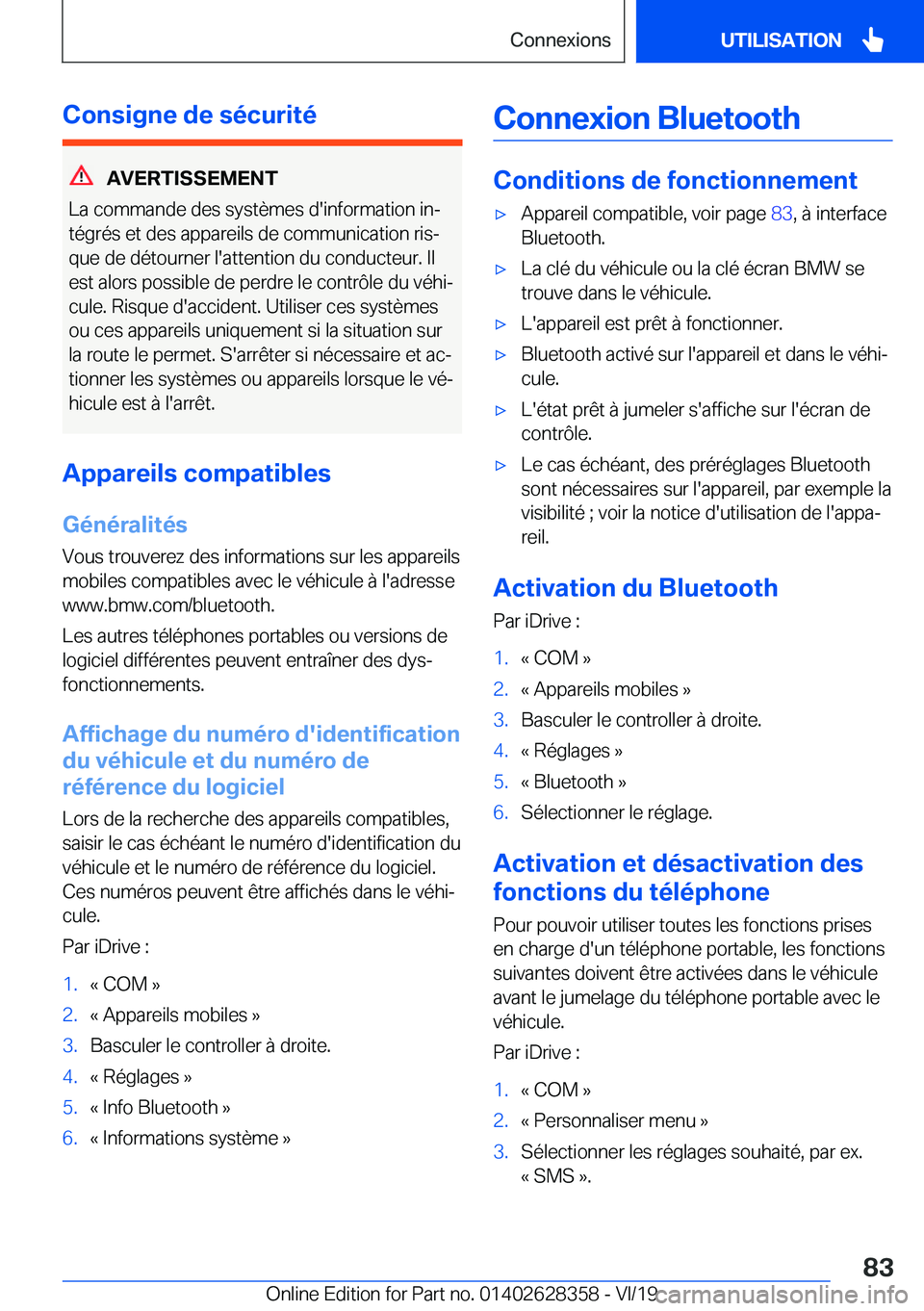 BMW 8 SERIES COUPE 2020  Notices Demploi (in French) �C�o�n�s�i�g�n�e��d�e��s�é�c�u�r�i�t�é
�A�V�E�R�T�I�S�S�E�M�E�N�T
�L�a��c�o�m�m�a�n�d�e��d�e�s��s�y�s�t�è�m�e�s��d�'�i�n�f�o�r�m�a�t�i�o�n��i�nj �t�é�g�r�é�s��e�t��d�e�s��a�p�p�a�r
