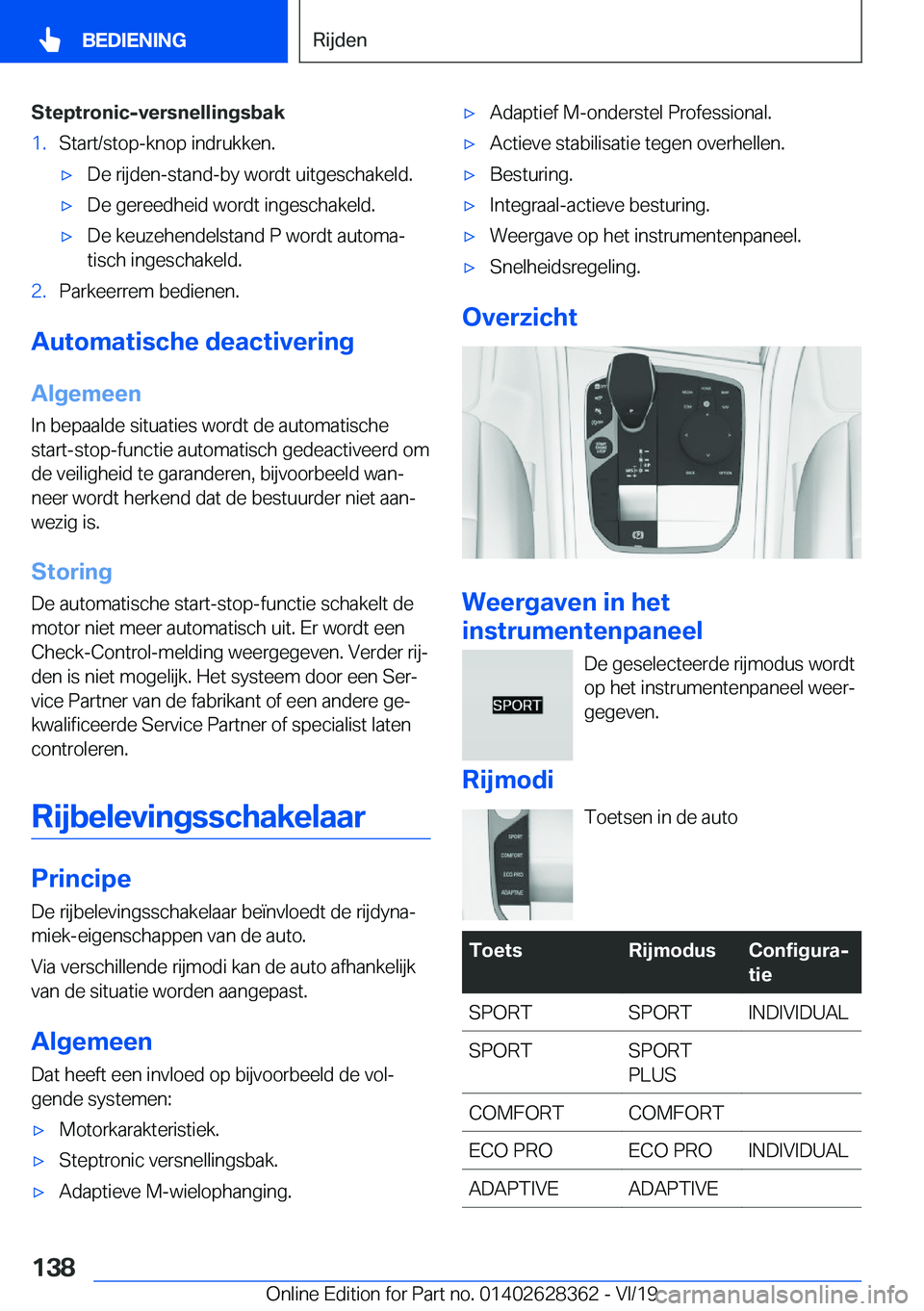BMW 8 SERIES COUPE 2020  Instructieboekjes (in Dutch) �S�t�e�p�t�r�o�n�i�c�-�v�e�r�s�n�e�l�l�i�n�g�s�b�a�k�1�.�S�t�a�r�t�/�s�t�o�p�-�k�n�o�p��i�n�d�r�u�k�k�e�n�.'x�D�e��r�i�j�d�e�n�-�s�t�a�n�d�-�b�y��w�o�r�d�t��u�i�t�g�e�s�c�h�a�k�e�l�d�.'x�D