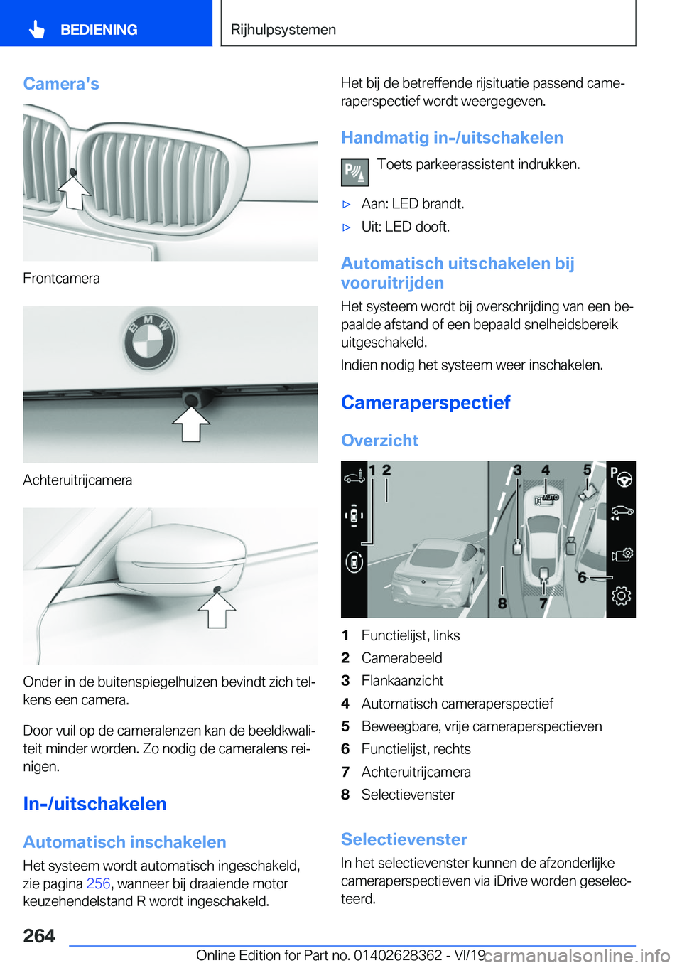 BMW 8 SERIES COUPE 2020  Instructieboekjes (in Dutch) �C�a�m�e�r�a�'�s
�F�r�o�n�t�c�a�m�e�r�a
�A�c�h�t�e�r�u�i�t�r�i�j�c�a�m�e�r�a
�O�n�d�e�r��i�n��d�e��b�u�i�t�e�n�s�p�i�e�g�e�l�h�u�i�z�e�n��b�e�v�i�n�d�t��z�i�c�h��t�e�lj
�k�e�n�s��e�e�n��c
