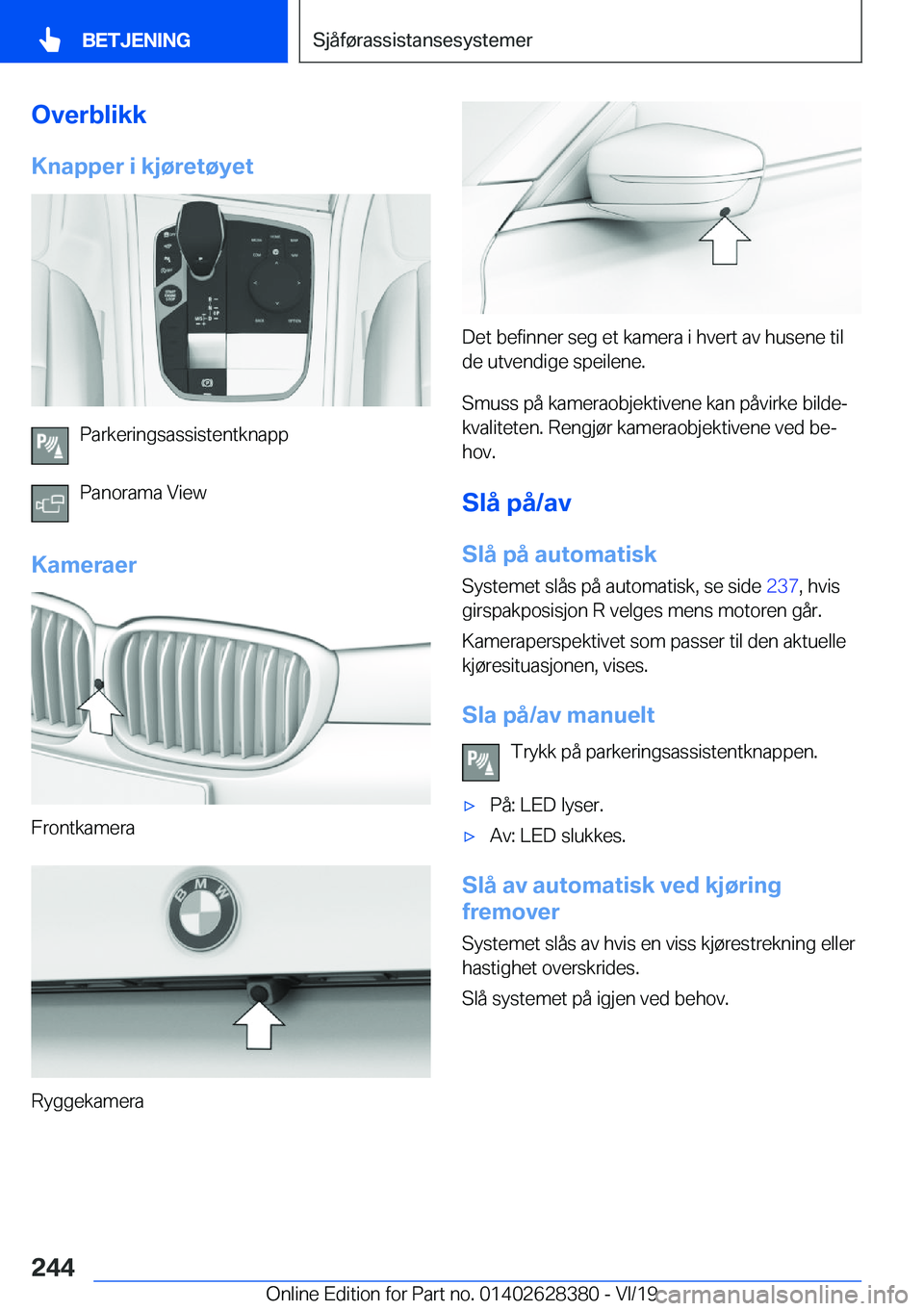 BMW 8 SERIES COUPE 2020  InstruksjonsbØker (in Norwegian) �O�v�e�r�b�l�i�k�k�K�n�a�p�p�e�r��i��k�j�