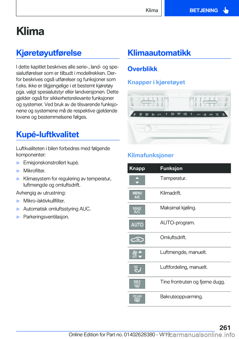 BMW 8 SERIES COUPE 2020  InstruksjonsbØker (in Norwegian) �K�l�i�m�a�K�j�