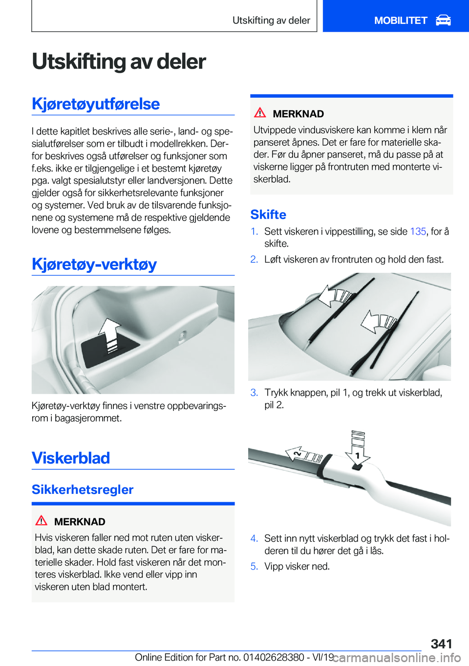 BMW 8 SERIES COUPE 2020  InstruksjonsbØker (in Norwegian) �U�t�s�k�i�f�t�i�n�g��a�v��d�e�l�e�r�K�j�