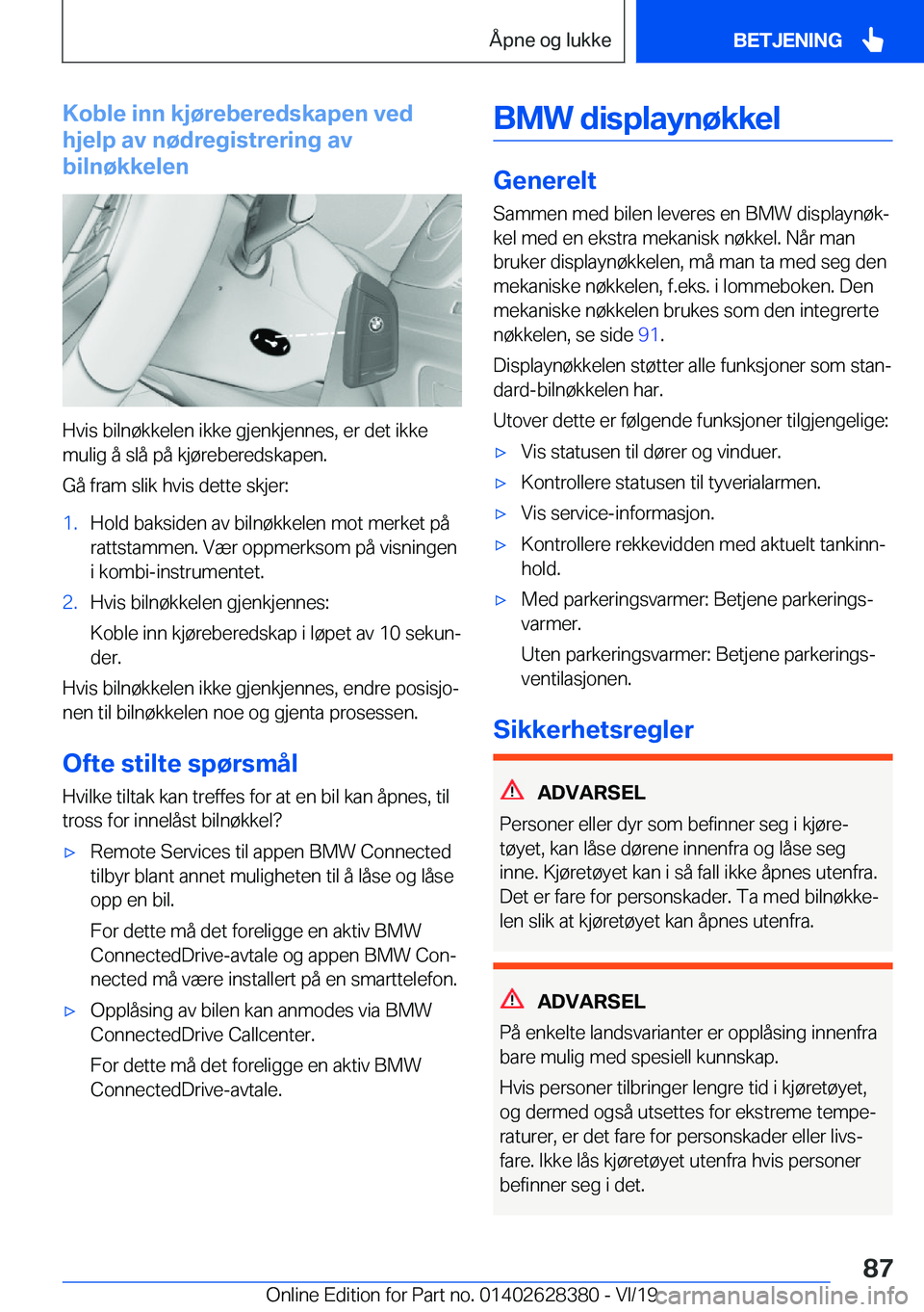 BMW 8 SERIES COUPE 2020  InstruksjonsbØker (in Norwegian) �K�o�b�l�e��i�n�n��k�j�