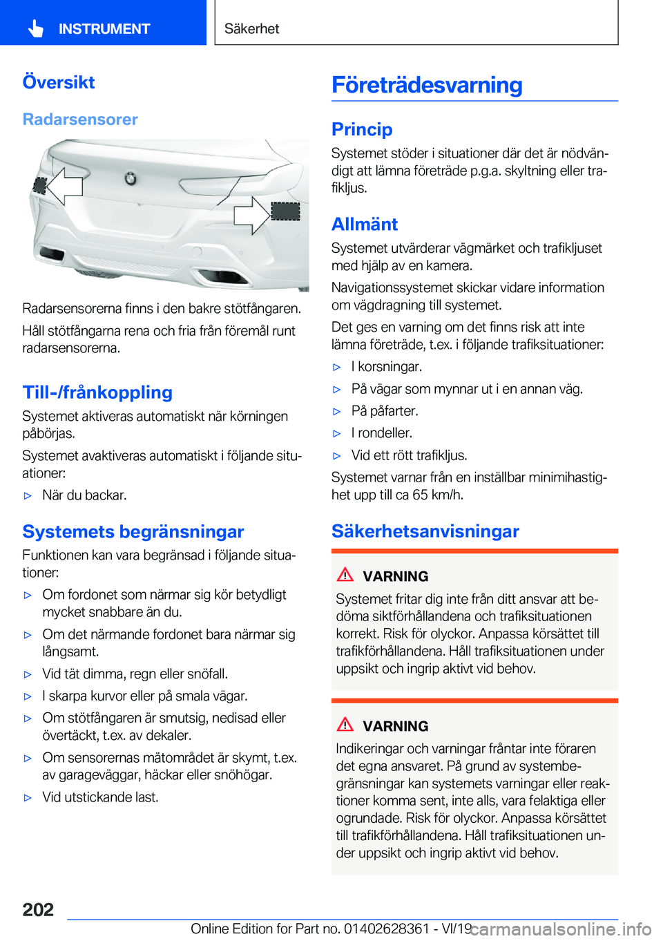 BMW 8 SERIES COUPE 2020  InstruktionsbÖcker (in Swedish) �