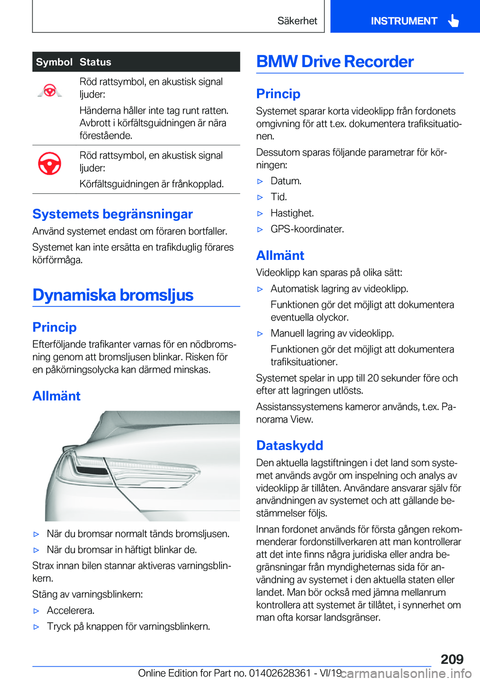 BMW 8 SERIES COUPE 2020  InstruktionsbÖcker (in Swedish) �S�y�m�b�o�l�S�t�a�t�u�s�R�