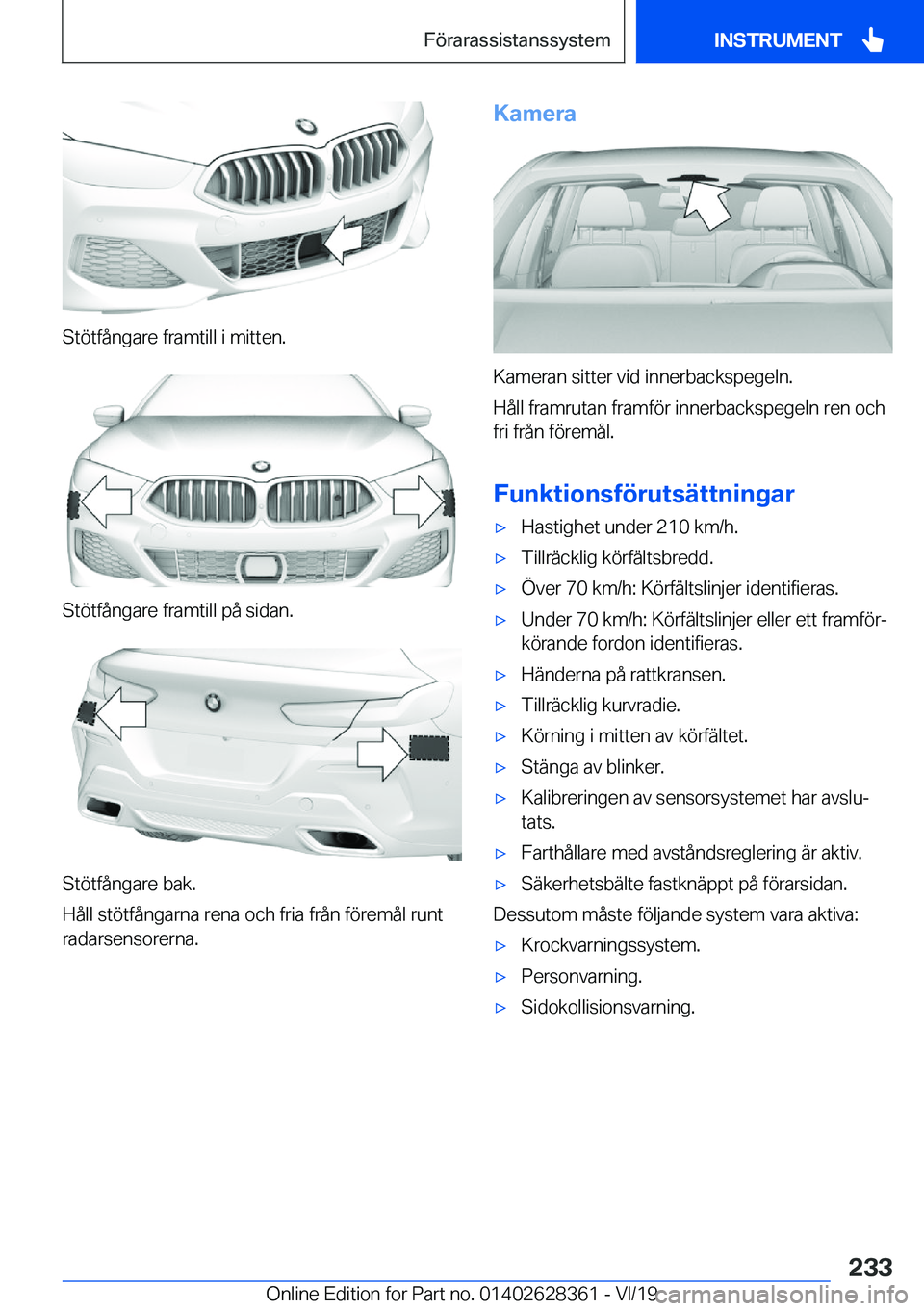 BMW 8 SERIES COUPE 2020  InstruktionsbÖcker (in Swedish) �S�t�