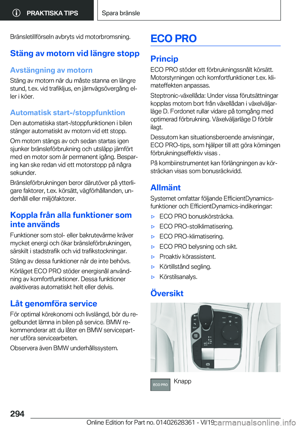 BMW 8 SERIES COUPE 2020  InstruktionsbÖcker (in Swedish) �B�r�ä�n�s�l�e�t�i�l�l�f�
