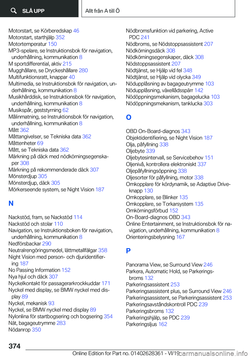 BMW 8 SERIES COUPE 2020  InstruktionsbÖcker (in Swedish) �M�o�t�o�r�s�t�a�r�t�,��s�e��K�