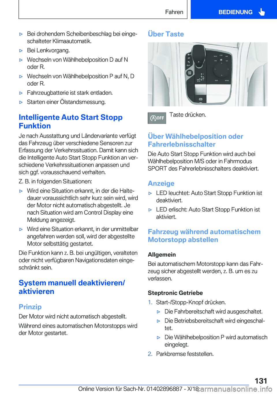 BMW 8 SERIES COUPE 2019  Betriebsanleitungen (in German) x�B�e�i��d�r�o�h�e�n�d�e�m��S�c�h�e�i�b�e�n�b�e�s�c�h�l�a�g��b�e�i��e�i�n�g�ej�s�c�h�a�l�t�e�t�e�r��K�l�i�m�a�a�u�t�o�m�a�t�i�k�.x�B�e�i��L�e�n�k�v�o�r�g�a�n�g�.x�W�e�c�h�s�e�l�n��v�o�n��W