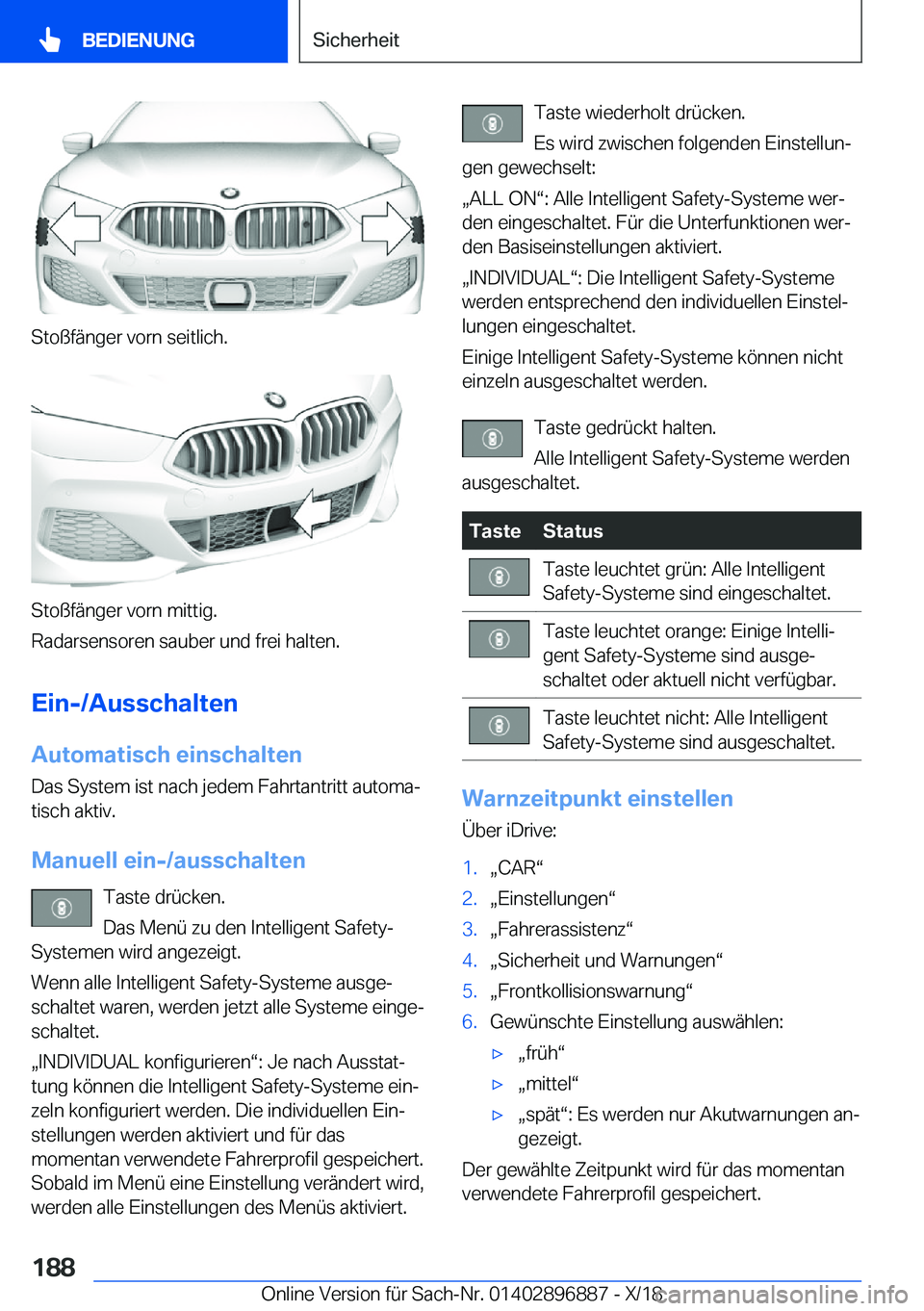 BMW 8 SERIES COUPE 2019  Betriebsanleitungen (in German) �S�t�o�