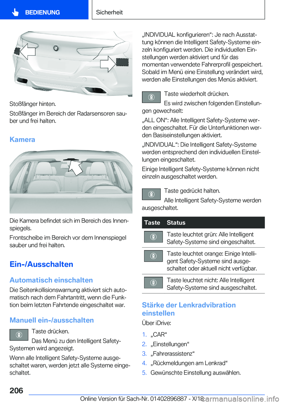 BMW 8 SERIES COUPE 2019  Betriebsanleitungen (in German) �S�t�o�