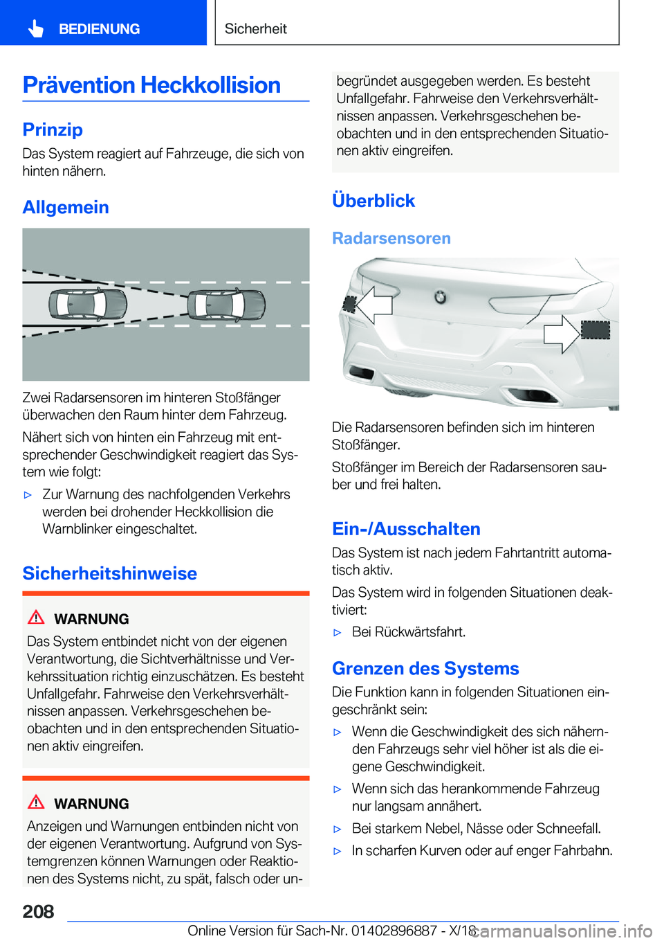 BMW 8 SERIES COUPE 2019  Betriebsanleitungen (in German) �P�r�