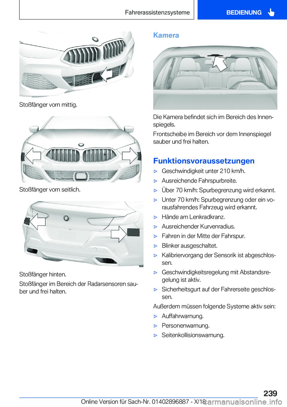 BMW 8 SERIES COUPE 2019  Betriebsanleitungen (in German) �S�t�o�