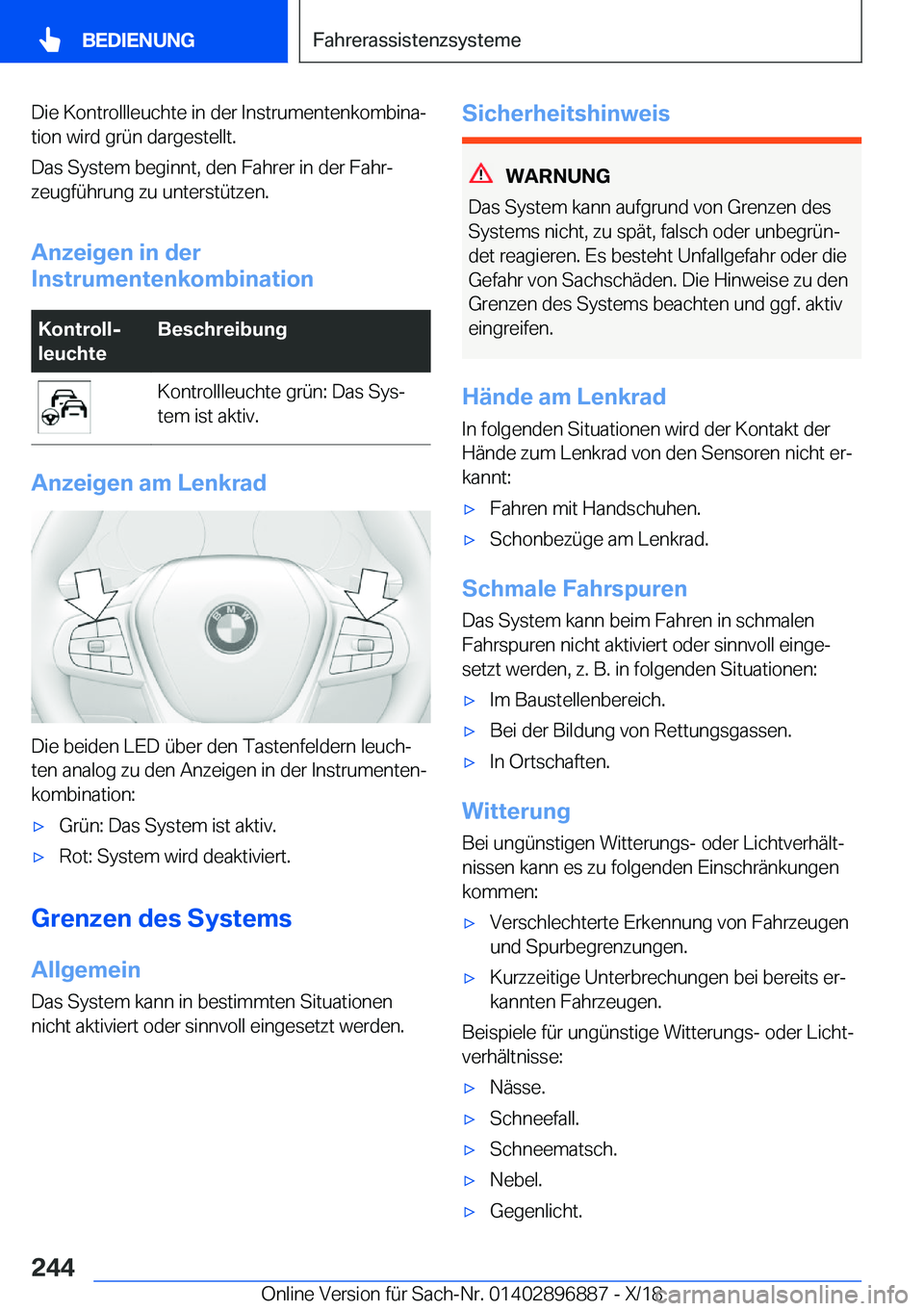 BMW 8 SERIES COUPE 2019  Betriebsanleitungen (in German) �D�i�e��K�o�n�t�r�o�l�l�l�e�u�c�h�t�e��i�n��d�e�r��I�n�s�t�r�u�m�e�n�t�e�n�k�o�m�b�i�n�aj
�t�i�o�n��w�i�r�d��g�r�