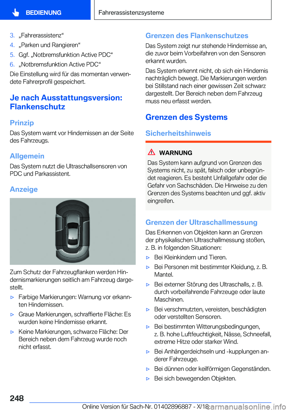 BMW 8 SERIES COUPE 2019  Betriebsanleitungen (in German) �3�.x�F�a�h�r�e�r�a�s�s�i�s�t�e�n�zv�4�.x�P�a�r�k�e�n��u�n�d��R�a�n�g�i�e�r�e�nv�5�.�G�g�f�.�x�N�o�t�b�r�e�m�s�f�u�n�k�t�i�o�n��A�c�t�i�v�e��P�D�Cv�6�.x�N�o�t�b�r�e�m�s�f�u�n�k�t�i�o�n��A
