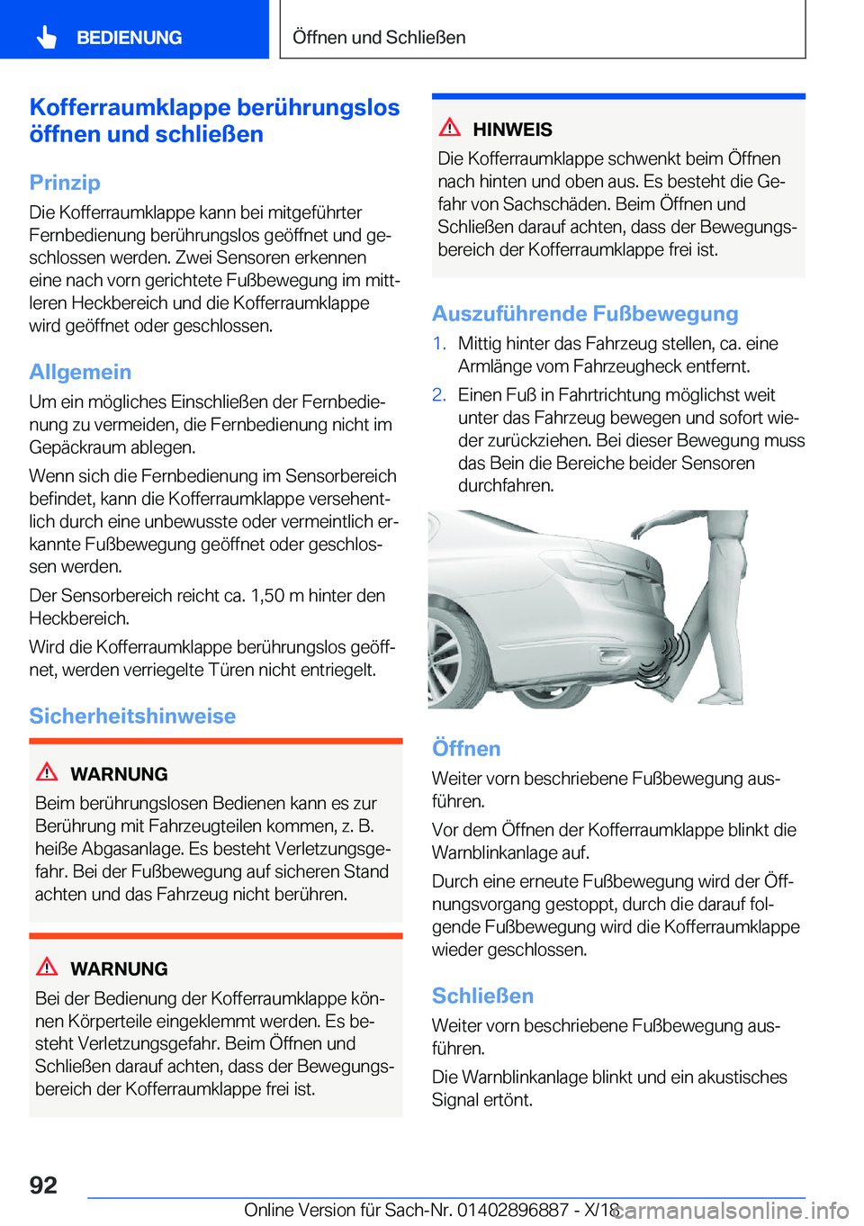 BMW 8 SERIES COUPE 2019  Betriebsanleitungen (in German) �K�o�f�f�e�r�r�a�u�m�k�l�a�p�p�e��b�e�r�
