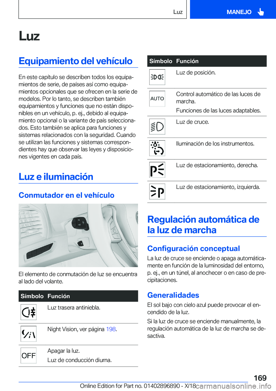 BMW 8 SERIES COUPE 2019  Manuales de Empleo (in Spanish) �L�u�z�E�q�u�i�p�a�m�i�e�n�t�o��d�e�l��v�e�h�