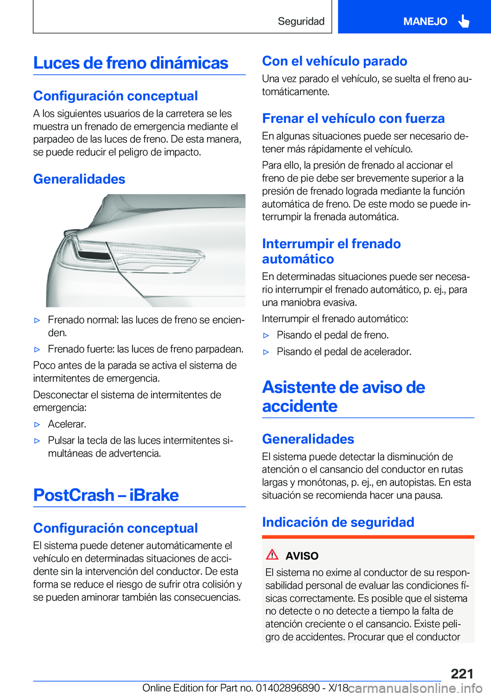 BMW 8 SERIES COUPE 2019  Manuales de Empleo (in Spanish) �L�u�c�e�s��d�e��f�r�e�n�o��d�i�n�