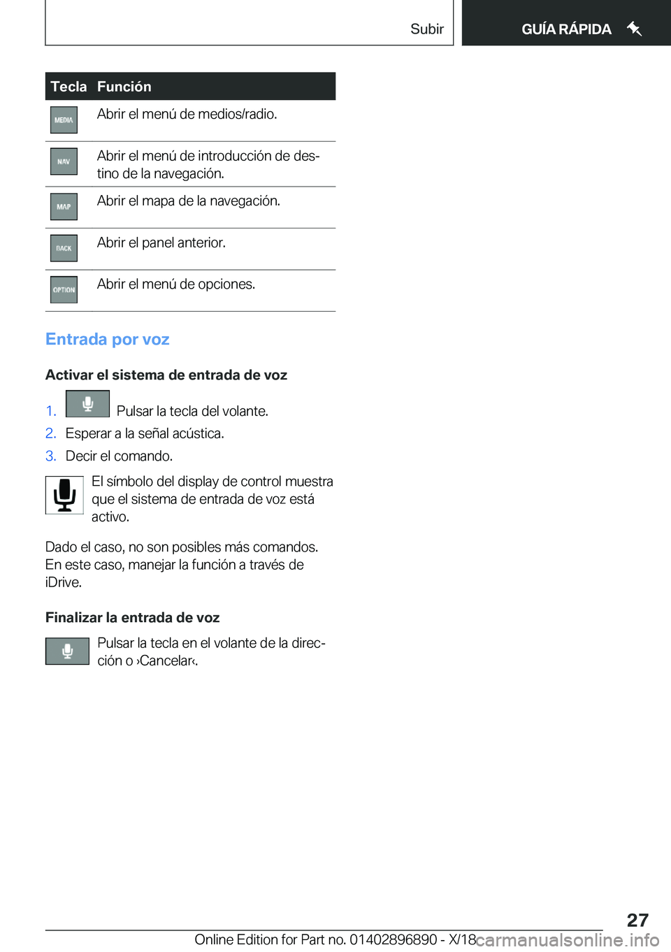 BMW 8 SERIES COUPE 2019  Manuales de Empleo (in Spanish) �T�e�c�l�a�F�u�n�c�i�