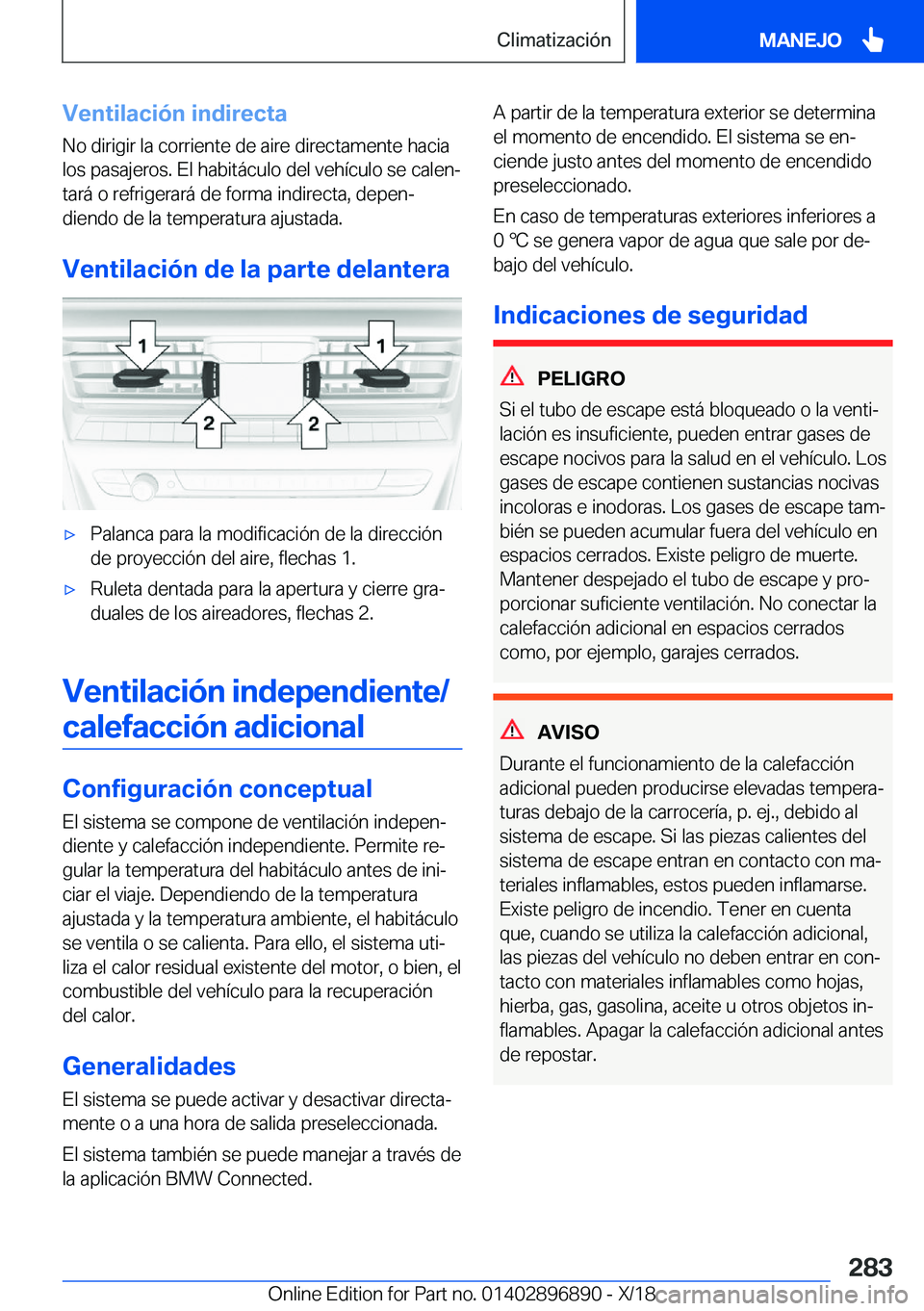 BMW 8 SERIES COUPE 2019  Manuales de Empleo (in Spanish) �V�e�n�t�i�l�a�c�i�